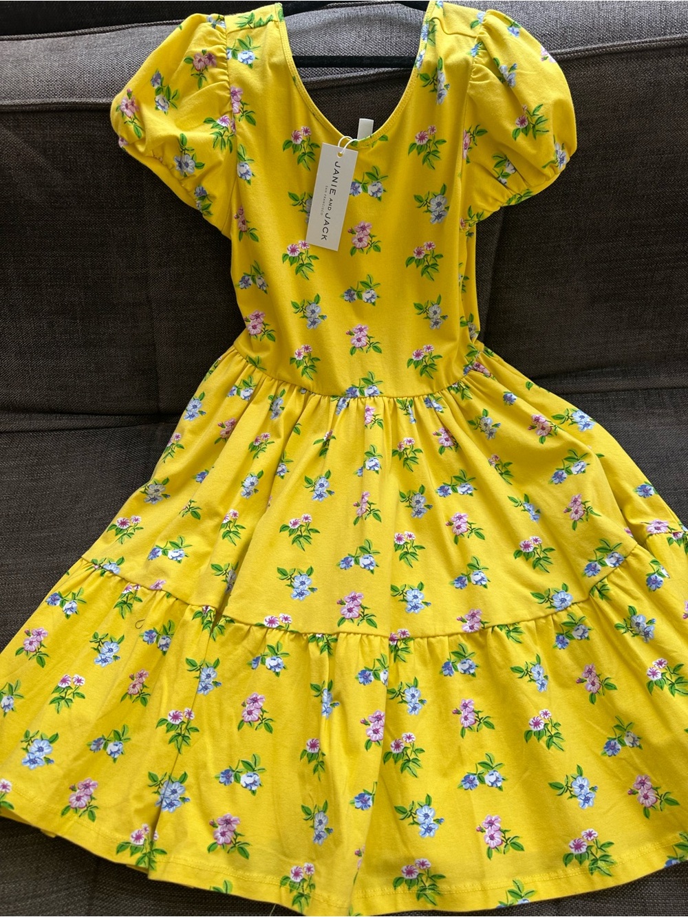 Janie and Jack Yellow Floral Puff-Sleeve Dress